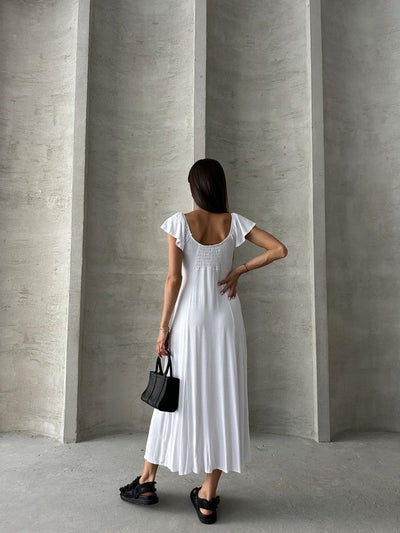 Rochie Topshow albă, simplă, din viscoză, en-gros