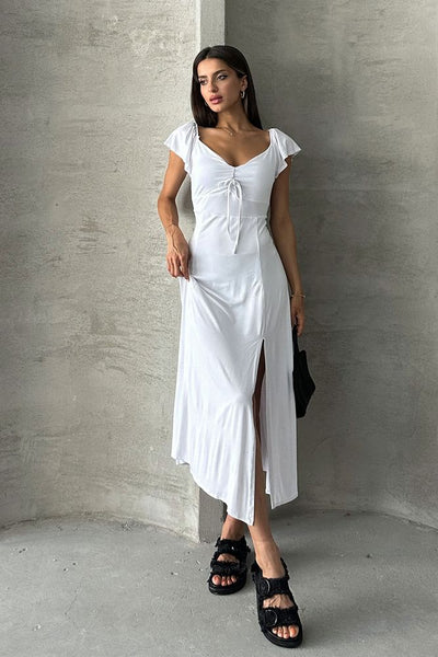 Rochie Topshow albă, simplă, din viscoză, en-gros