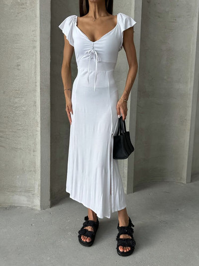Rochie Topshow albă, simplă, din viscoză, en-gros