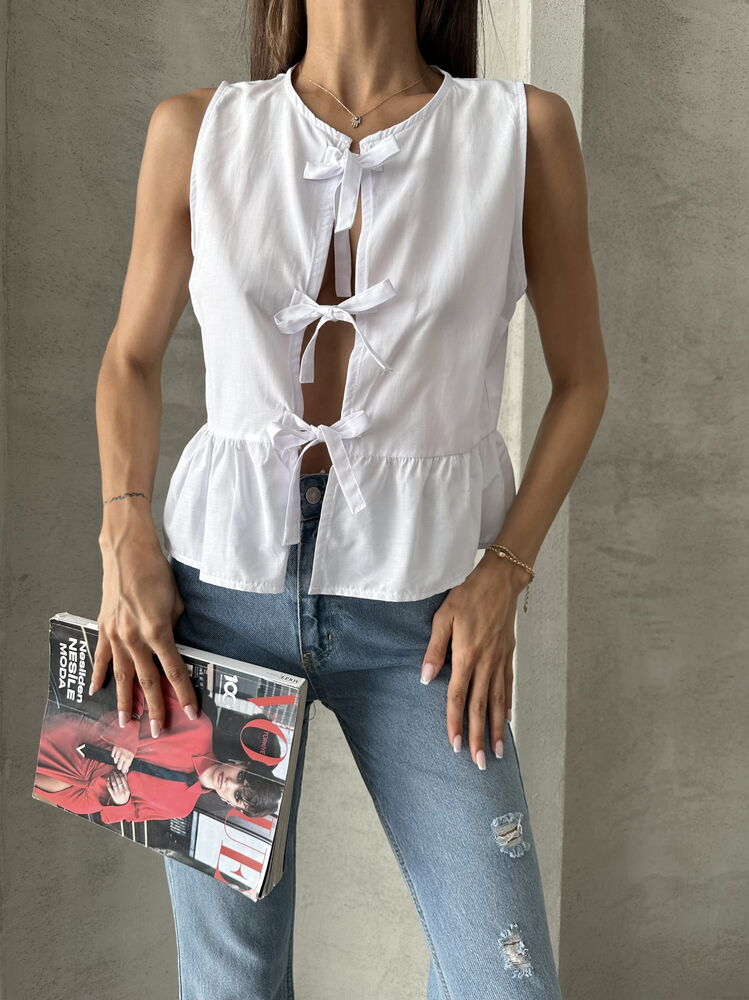 Topshow White Front Tie Wholesale Blouse