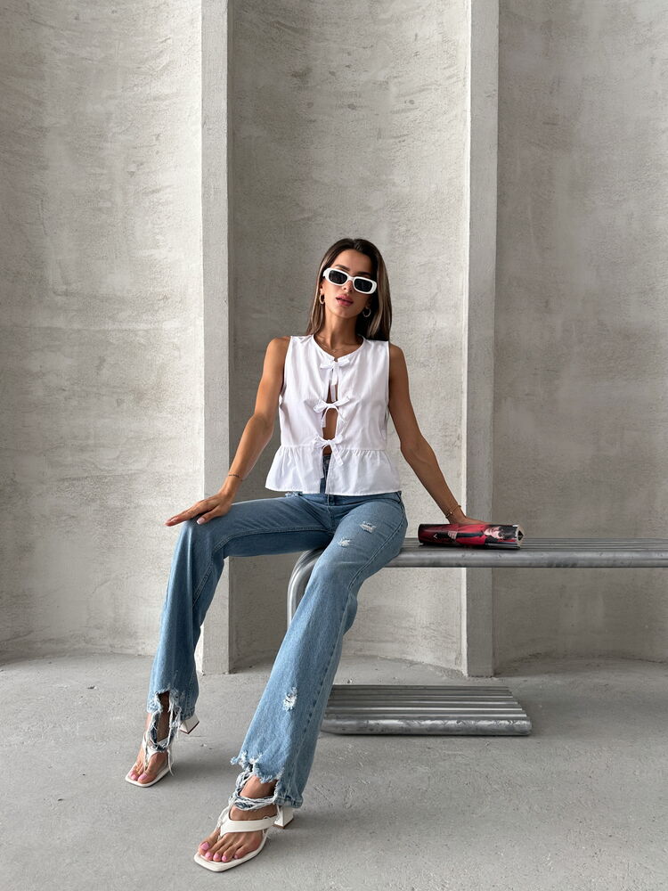 Topshow White Front Tie Wholesale Blouse