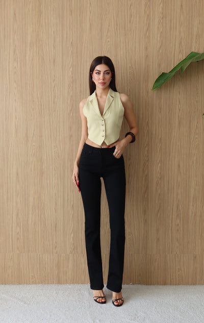 High-Waisted Half-Flare Black Jean Pants
