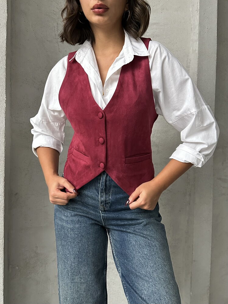 Süet Toptan Yelek - Bordo