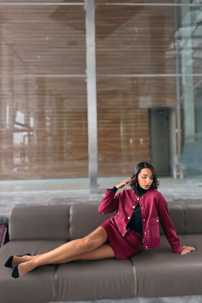 Wholesale Jacket with Welt Pockets - Burgundy