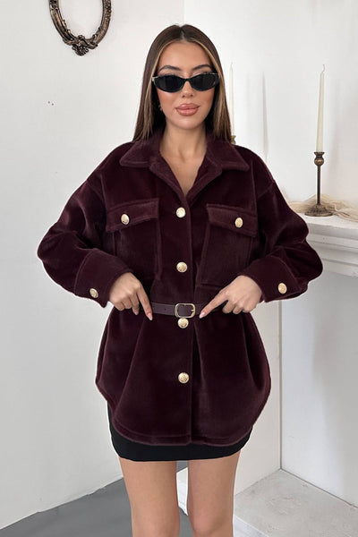 Bordo Kaşe Gold Düğmeli Gömlek