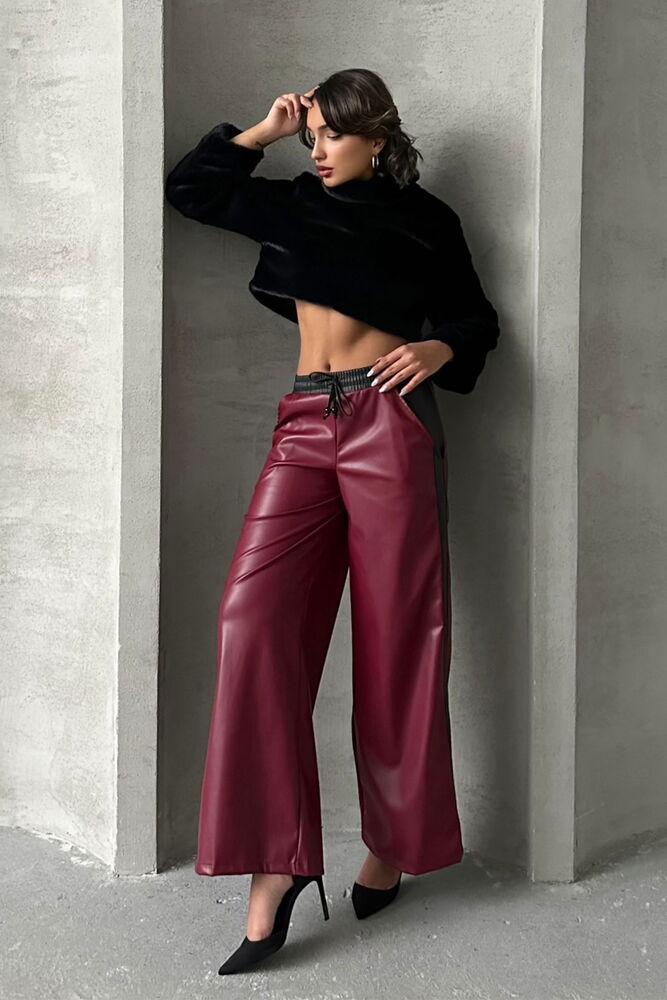 Wholesale Leather Pants - Burgundy Black