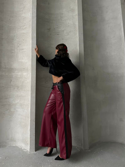 Wholesale Leather Pants - Burgundy Black