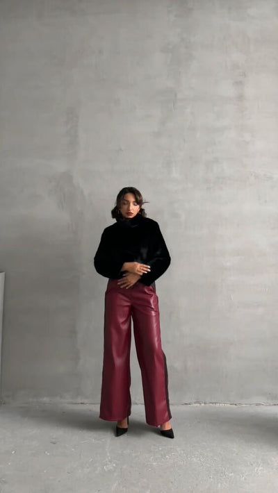 Wholesale Leather Pants - Burgundy Black