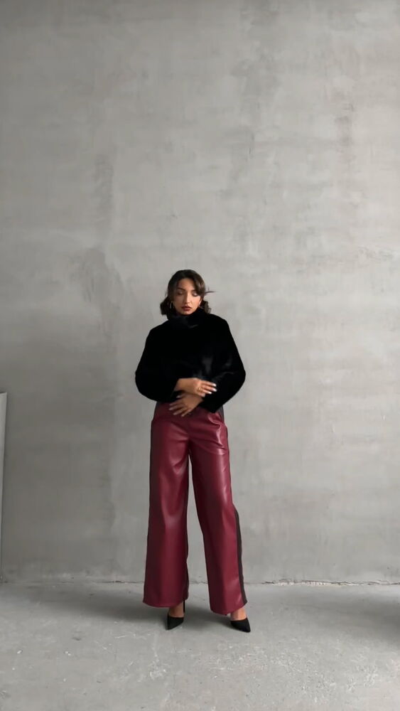 Wholesale Leather Pants - Burgundy Black