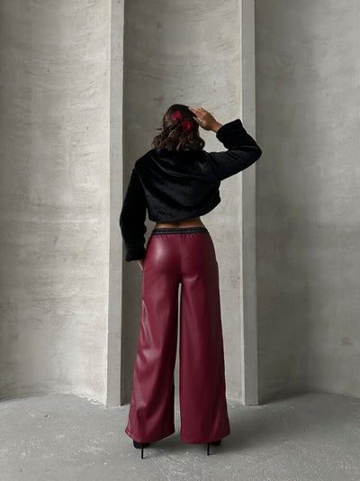 Wholesale Leather Pants - Burgundy Black