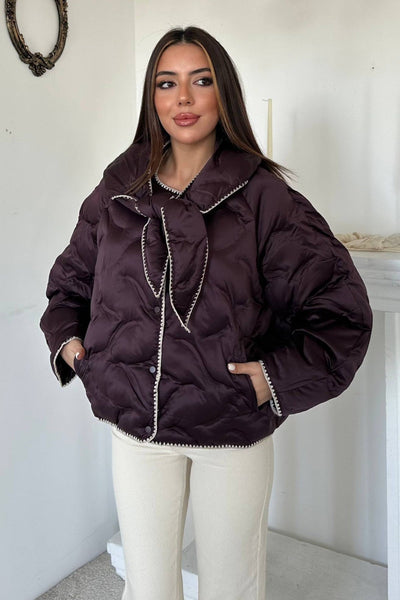 Bordo Süs Dikiş Detaylı Mont