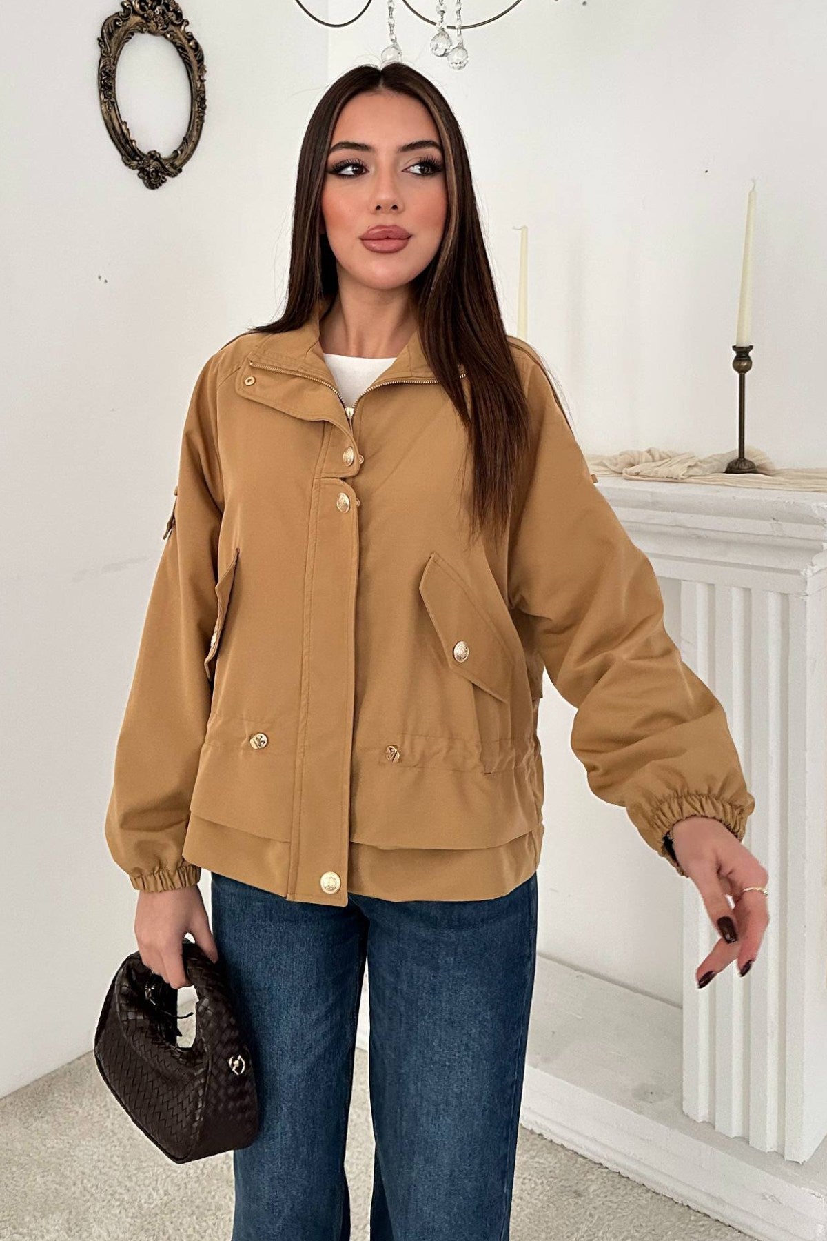 Camel Çıtçıt Detaylı Ceket