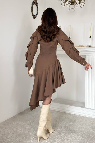 Camel Shirt with Ruffled Sleeves