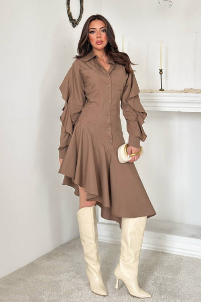 Camel Shirt with Ruffled Sleeves