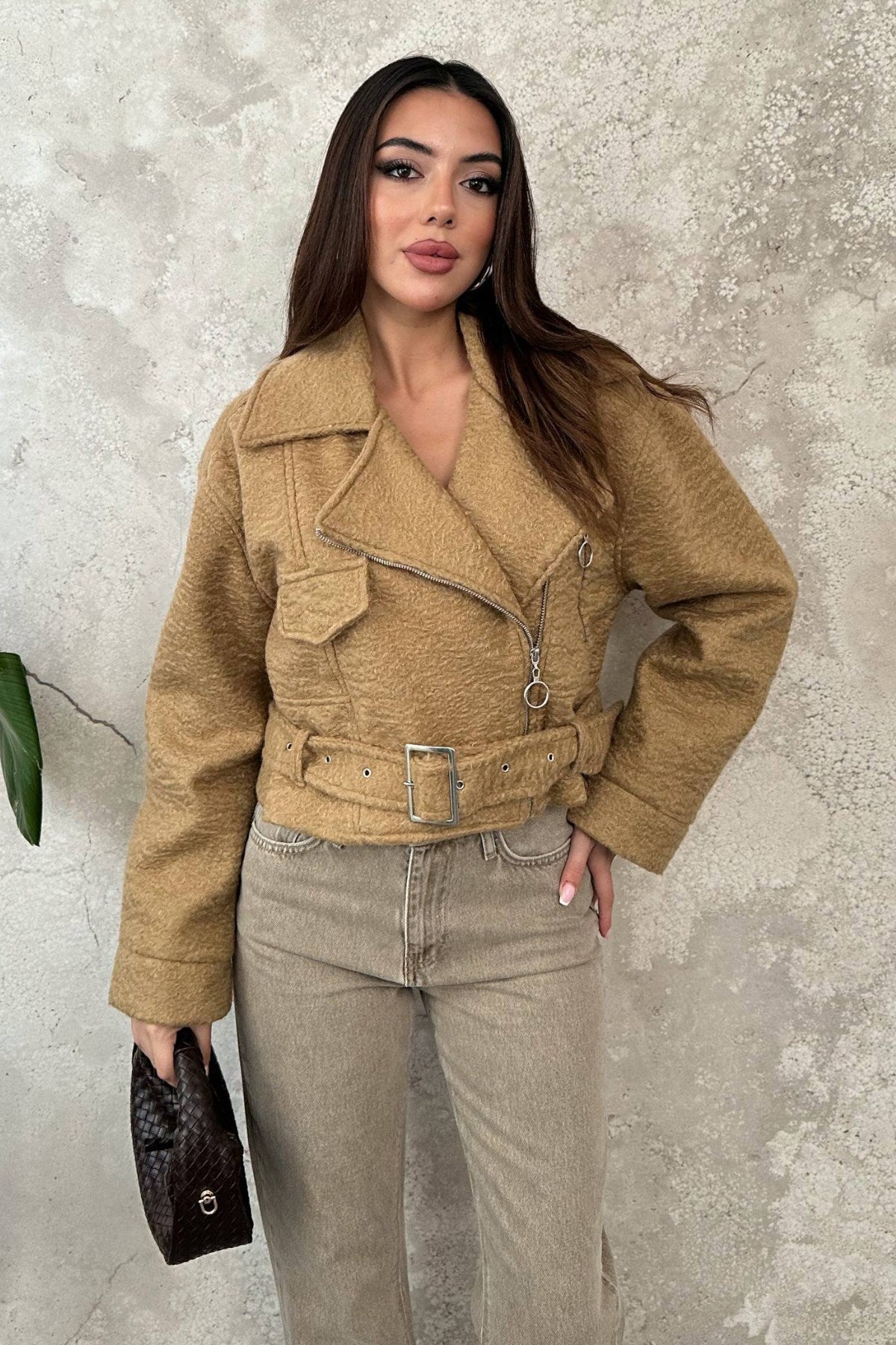 Camel Kuşgözlü Kaşe Kaban