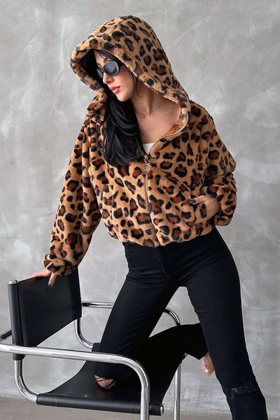 Jachete de pluș cu imprimeu leopard, en-gros - Camel Leopard