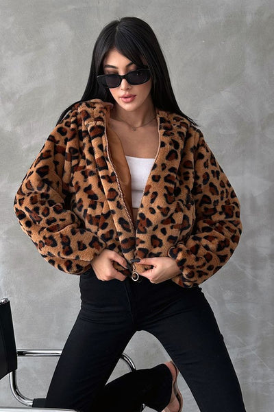 Jachete de pluș cu imprimeu leopard, en-gros - Camel Leopard