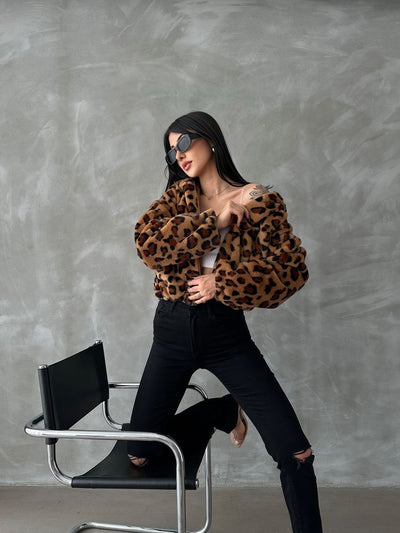 Jachete de pluș cu imprimeu leopard, en-gros - Camel Leopard