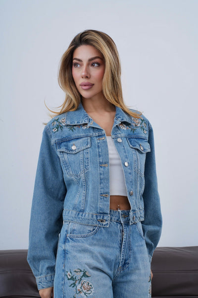 Nakış İşleme Detaylı Bej Tint Jean Ceket