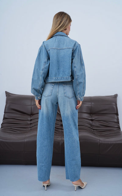 Nakış İşleme Detaylı Bej Tint Jean Ceket