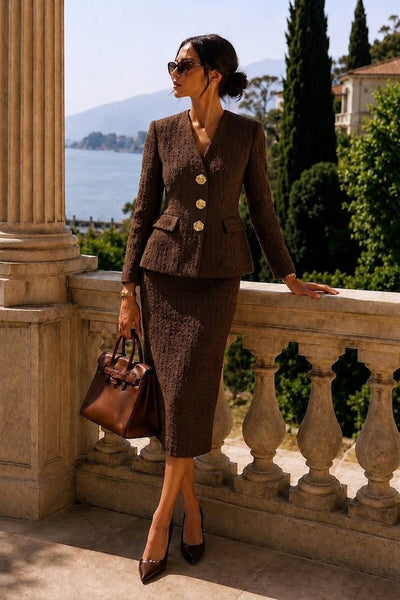 COSTUM CHANEL CU DETALII DE NASTURI AURII
