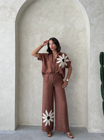 Floral Detail Wholesale Shirt - Coffee | Topshow