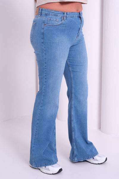 Yüksek Bel Battal Kesim Yarım İspanyol Paça Blue Jean Pantolon