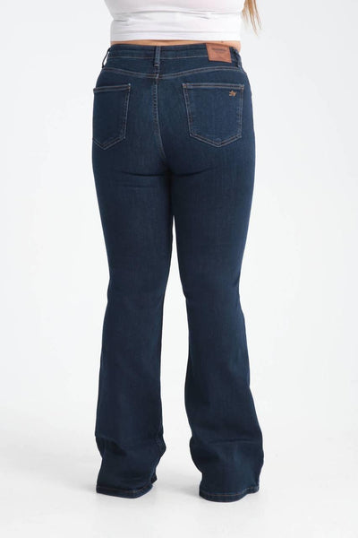 Yüksek Bel İspanyol Paça Dark Blue Jean Pantolon