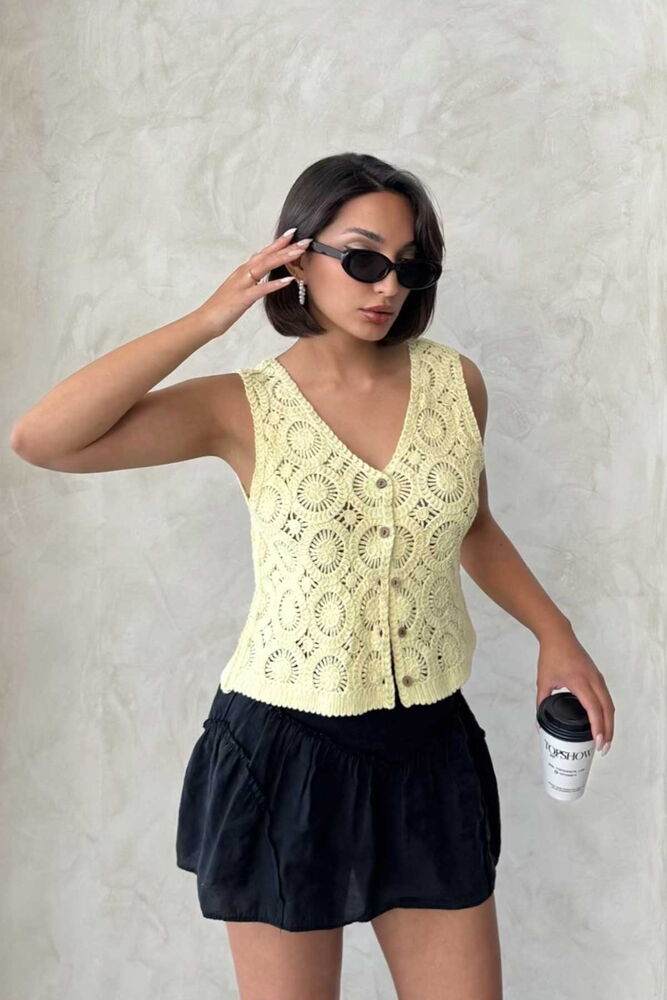 Buttoned Lace Vest - Yellow | Topshow