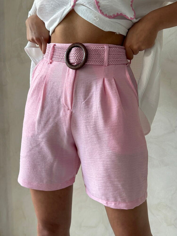 Kemerli Şort - Pembe - D2686 | Topshow