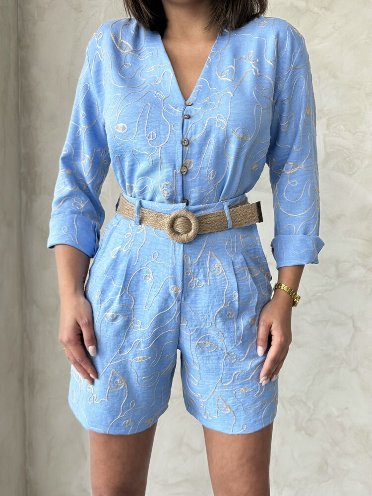Pantaloni scurți brodați en-gros - Albastru deschis | Topshow