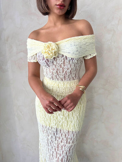 Rose Detailed Lace Blouse - Yellow - D2749 | Topshow