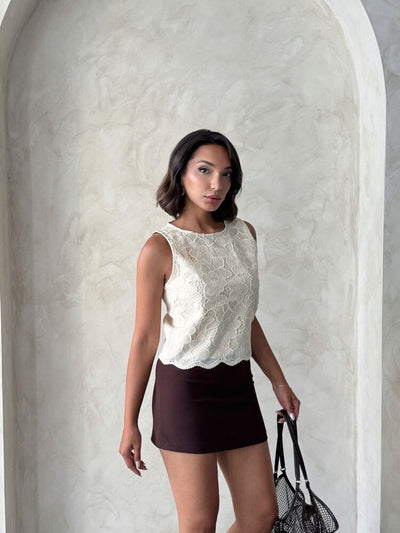 Lace Sleeveless Blouse - Light Stone | Topshow