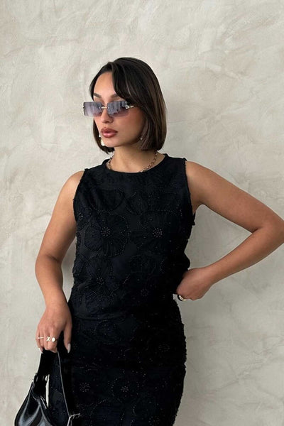Bluză fără mâneci cu mărgele, en-gros - Negru | Topshow