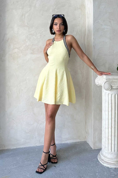 Rochie fără mâneci cu dungi - Galben Topshow