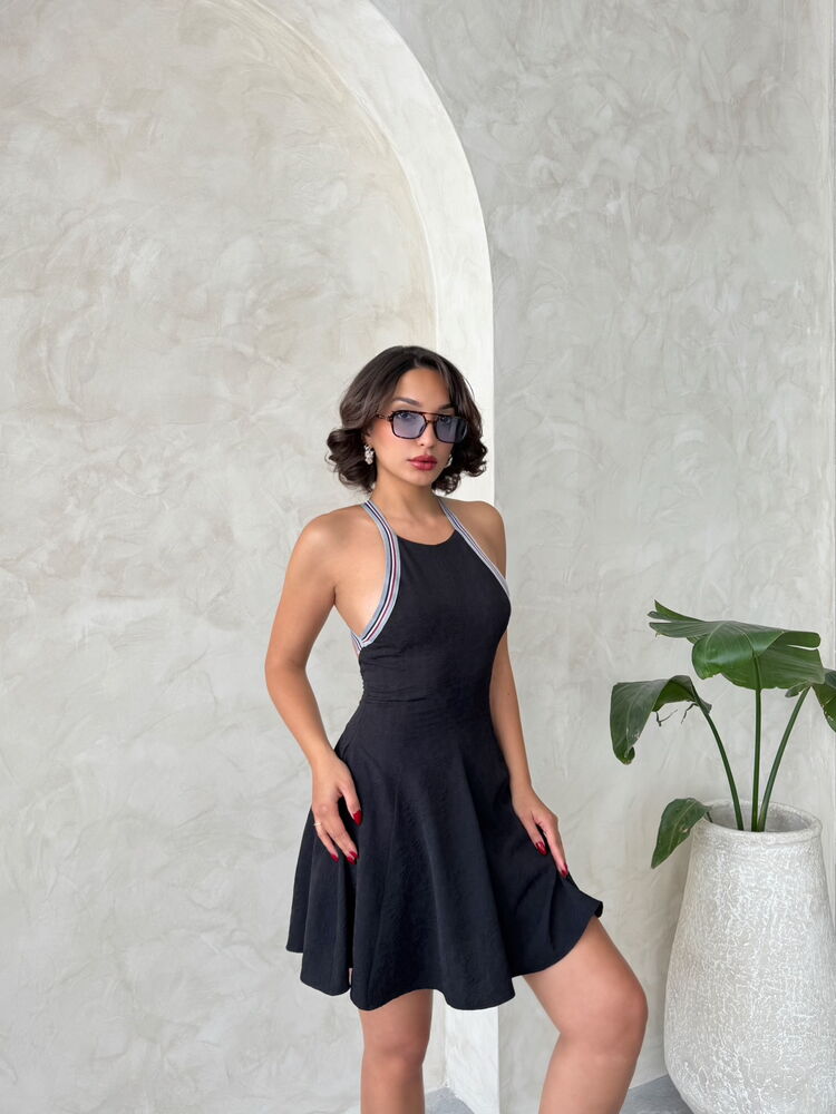 Rochie fără mâneci cu dungi - Negru | Topshow