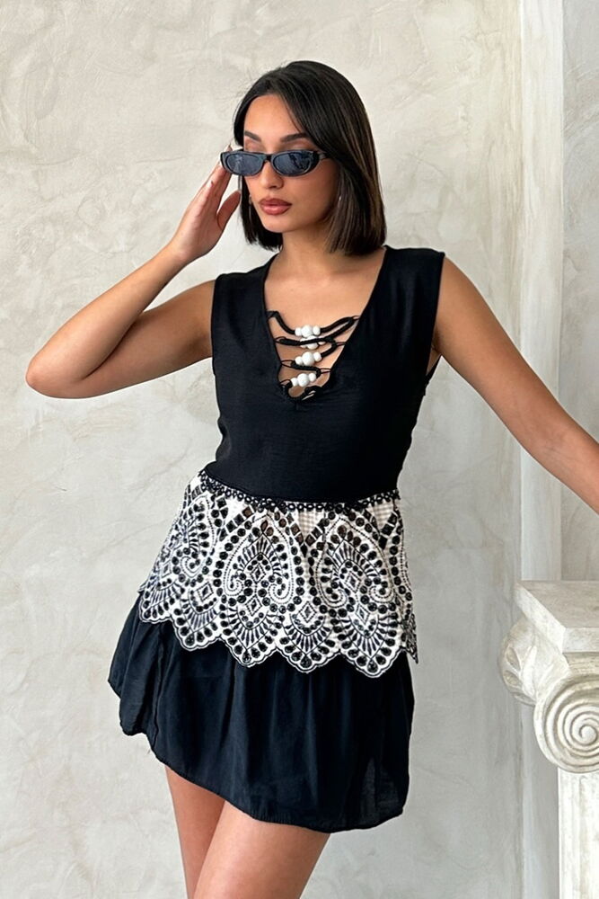 Bluză fără mâneci, brodată, en-gros - Black Stone | Topshow