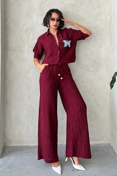 Pantaloni plisați en-gros - Burgundy | Topshow