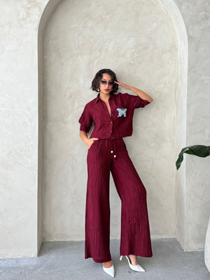 Pilise Toptan Pantolon - Bordo | Topshow