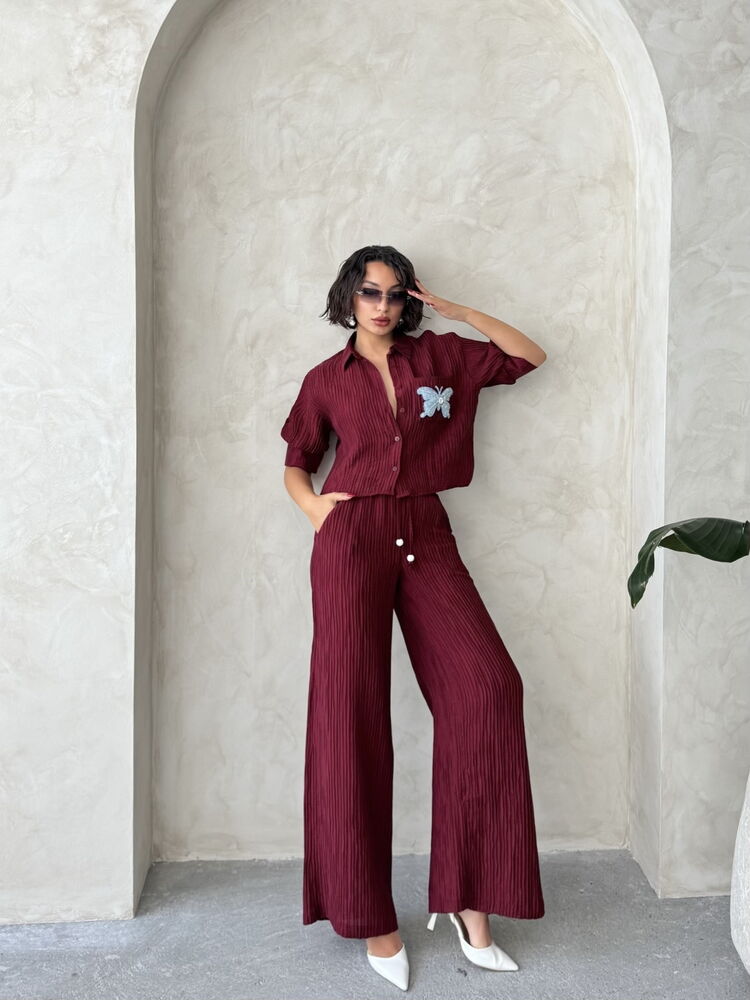 Pantaloni plisați en-gros - Burgundy | Topshow