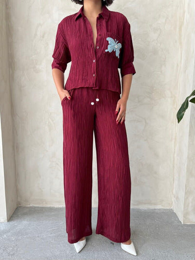 Pantaloni plisați en-gros - Burgundy | Topshow