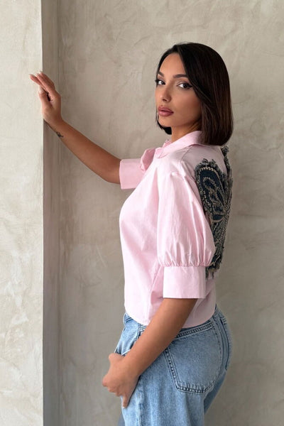 Wholesale Shirt with Butterfly Detail on Back Pink | Topshow