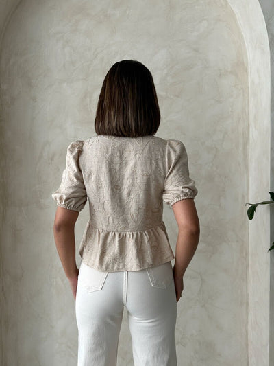 Wholesale Embroidered Blouse with Front Tie - Stone | Topshow
