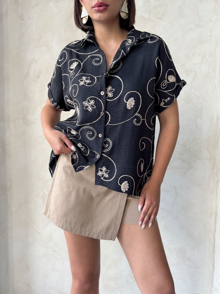 Embroidered Wholesale Shirt Black Pattern 2 | Topshow
