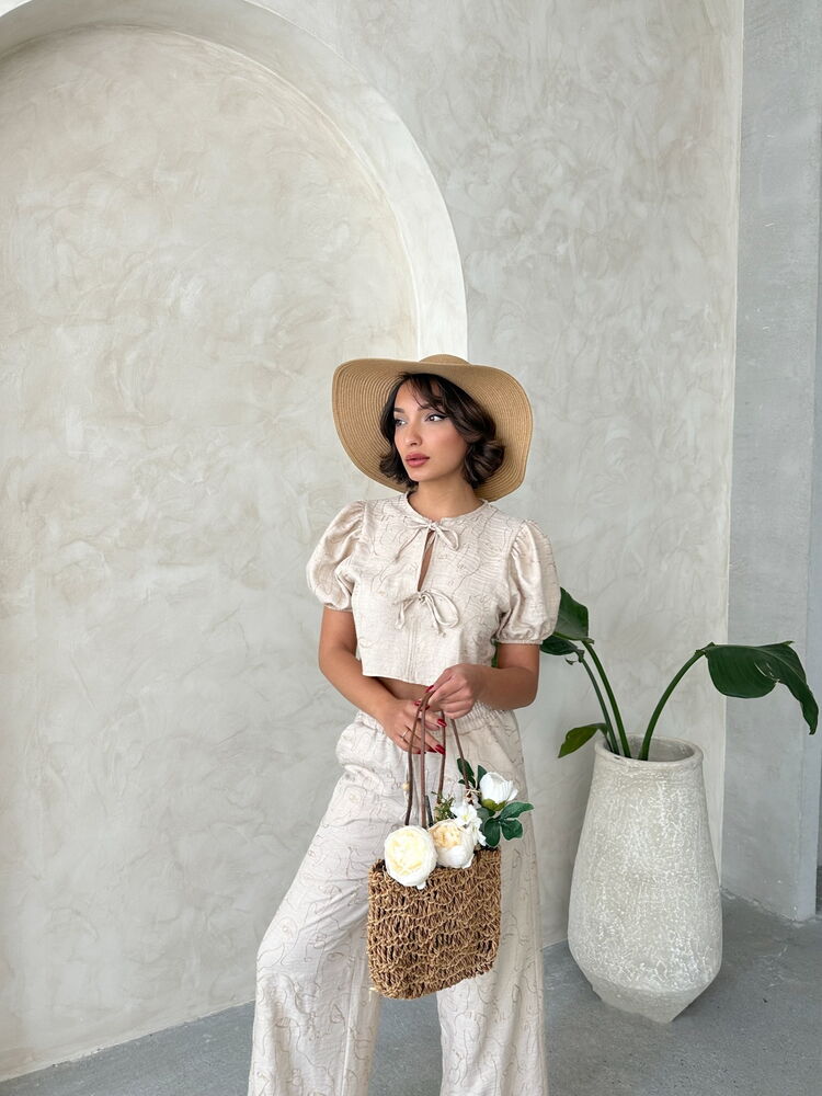Embroidered Front Tie Wholesale Blouse - Stone | Topshow