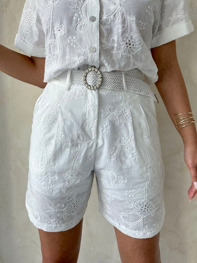 Embroidered Voile Shorts - Cream Topshow