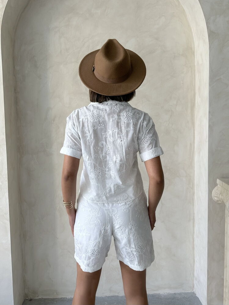 Embroidered Voile Shorts - Cream Topshow