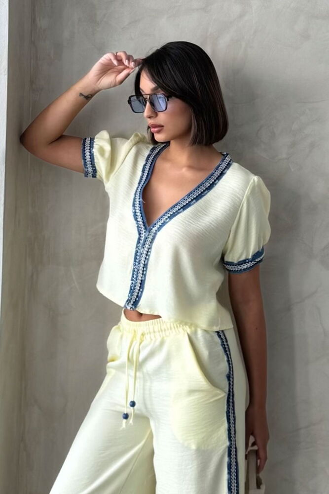 Jachetă cu detalii din denim, galbenă | Topshow