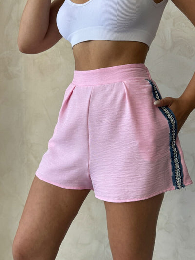 Denim Detail Shorts - Pink | Topshow