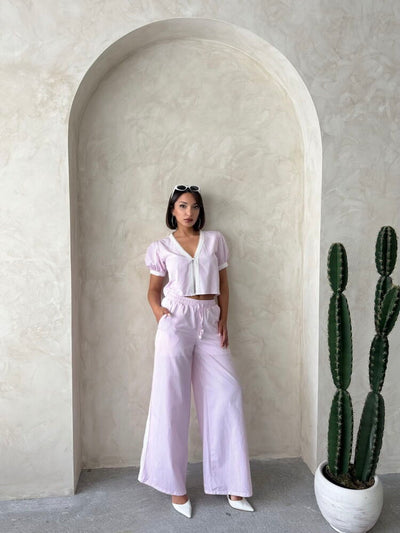 Guipure Detail Striped Blouse - Pink | Topshow
